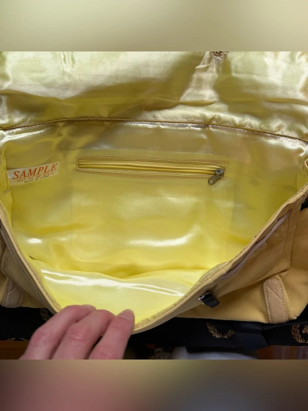 Canvas Messenger Bag in Pale Yellow Black Straps